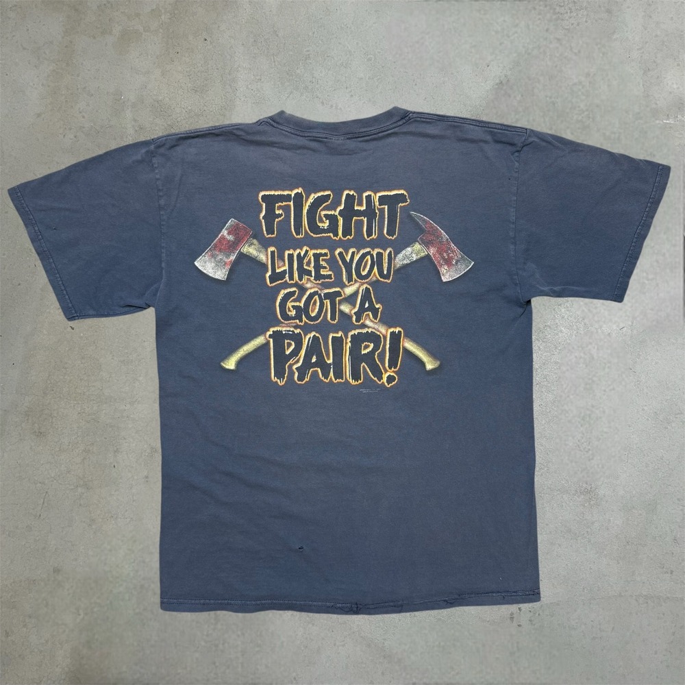 Buck Wear T-Shirt Mens L Navy Firefighter Fight Like You Got A Pair Graphic Axes